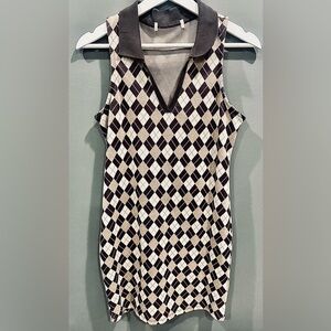 Argyle Sleeveless Dress Brown and Tan Size S to M